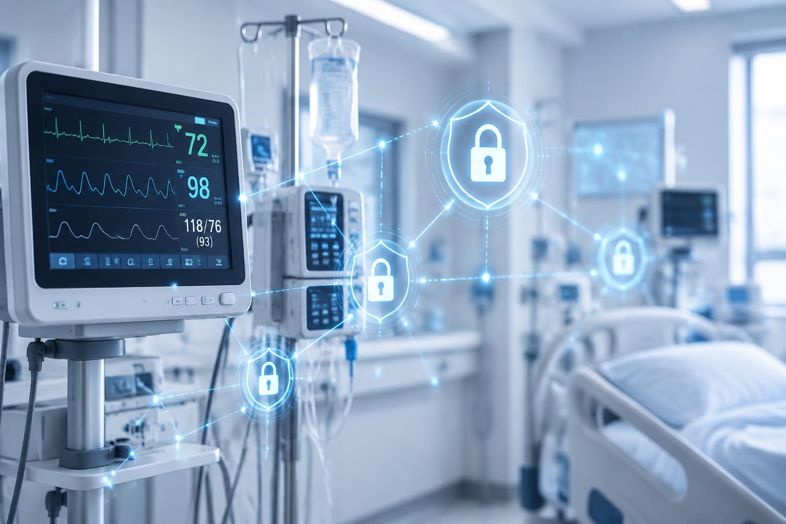 Connected patient monitoring devices protected by a healthcare security network